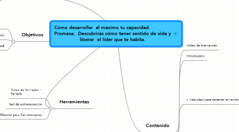 Mind Map: Cómo desarrollar  al máximo tu capacidad.               Promesa:  Descubrirás cómo tener sentido de vida y liberar  el líder que te habita.