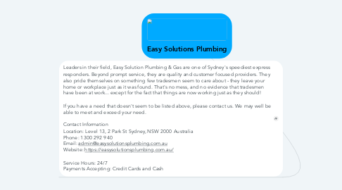 Mind Map: Easy Solutions Plumbing