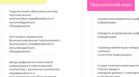 Mind Map: Знания, умения и практический опыт по профессиональным модулям профессии МОЦИ