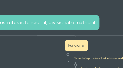 Mind Map: Tipos de estruturas funcional, divisional e matricial